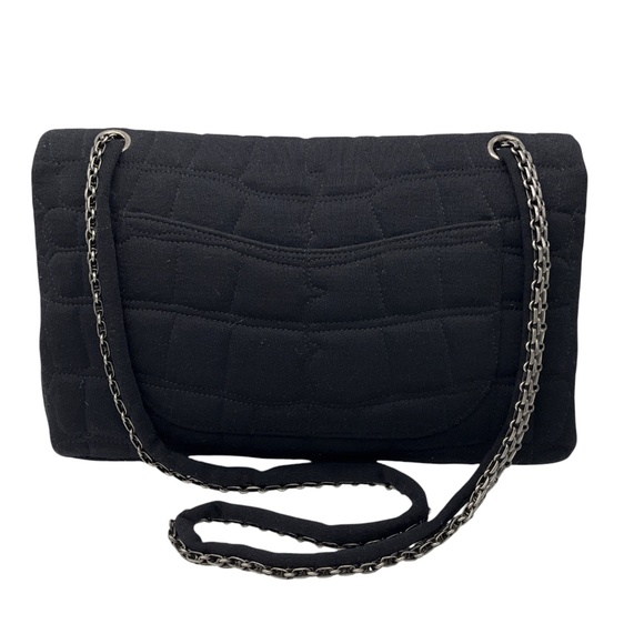 CHANEL BLACK QUILTED JERSEY 2.55 FLAP HANDBAG - Picture 3 of 16